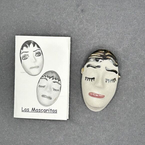 Las Mascaritas Face Mask Pin Brooch Corachol Imports Women Artisan Made Mexico - Picture 1 of 7